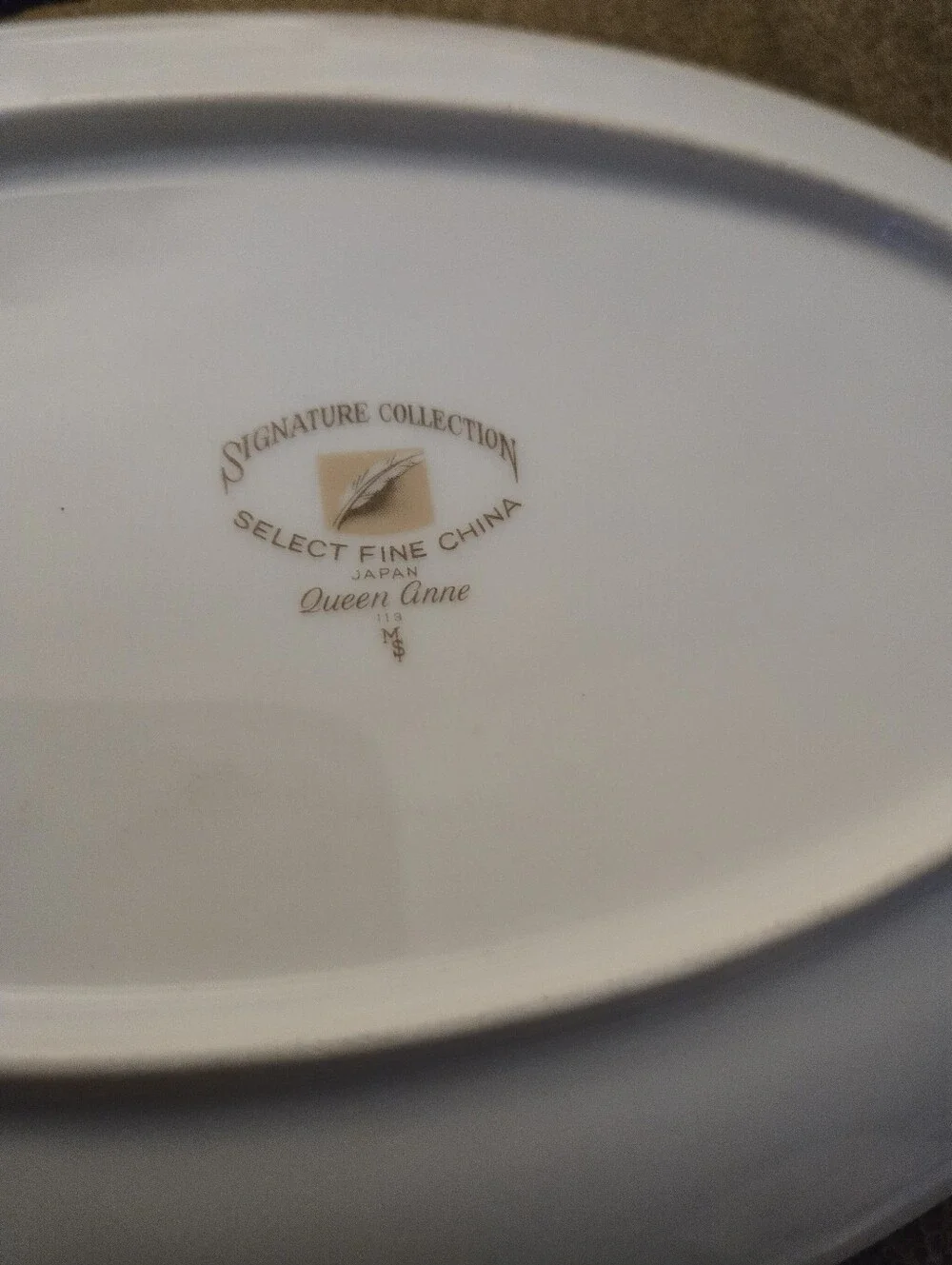 Queen Anne Signature Collection fine china oval platter featuring a green & gold